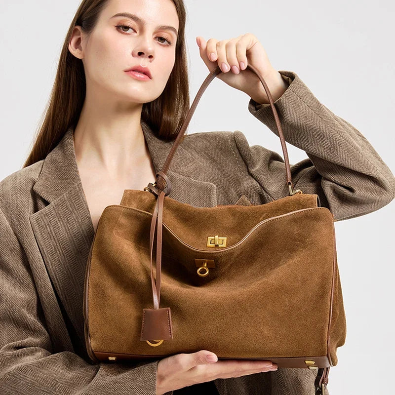 Women’s Slouchy Suede Tote Bag – Large Capacity Shoulder Carry