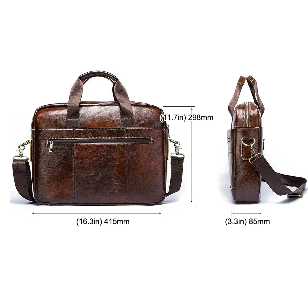 Leather Business Laptop Briefcase – Men’s Shoulder & Hand Carry