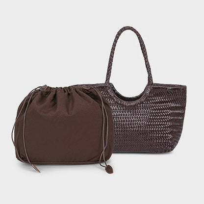 Handwoven Cowhide Vintage Shopping Bag – Casual Bucket Tote