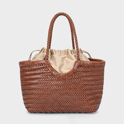 Handwoven Cowhide Vintage Shopping Bag – Casual Bucket Tote
