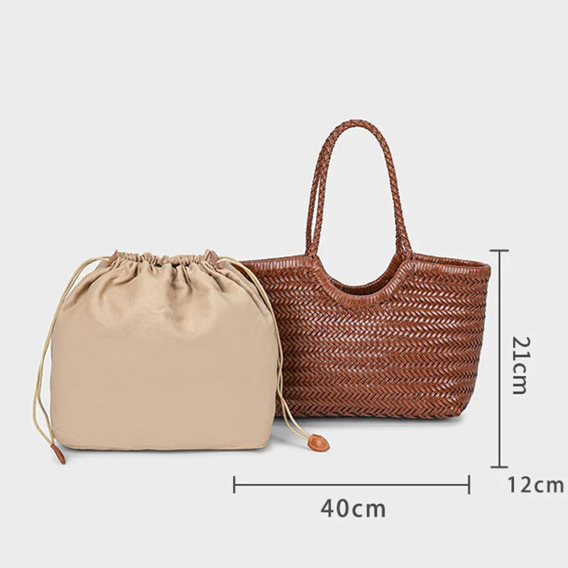 Handwoven Cowhide Vintage Shopping Bag – Casual Bucket Tote