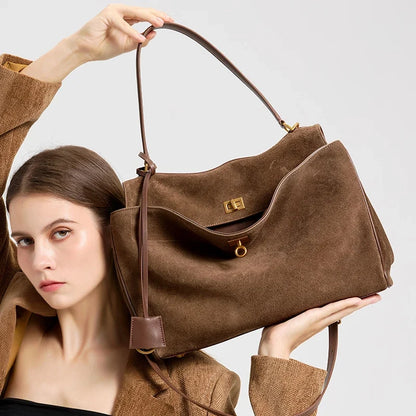 Women’s Slouchy Suede Tote Bag – Large Capacity Shoulder Carry