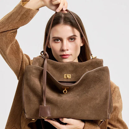 Women’s Slouchy Suede Tote Bag – Large Capacity Shoulder Carry