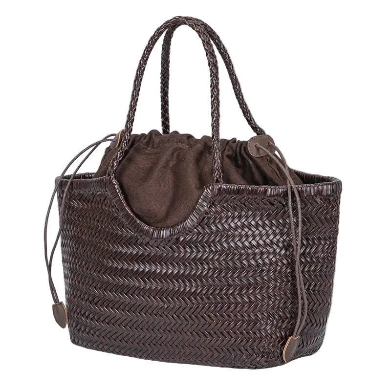 Handwoven Cowhide Vintage Shopping Bag – Casual Bucket Tote