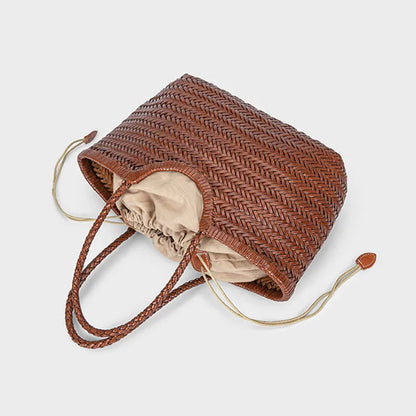 Handwoven Cowhide Vintage Shopping Bag – Casual Bucket Tote
