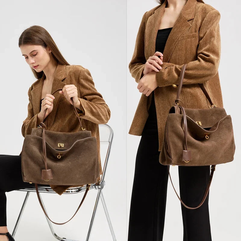 Women’s Slouchy Suede Tote Bag – Large Capacity Shoulder Carry